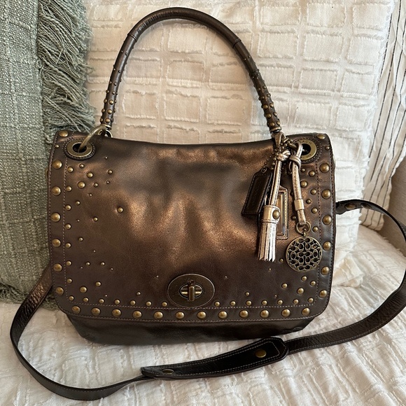 Coach Limited Edition Hampton Studded Leather Flap 15392 Bronze Rare Y2K - Picture 1 of 10